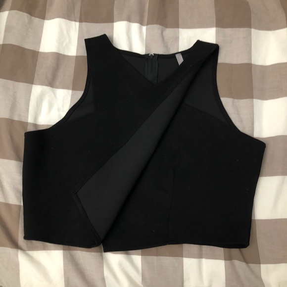 Ginger Tops - GINGER Black Structered Glam V Neck Adjustable Suede Tank-top Cropped Shirt Top